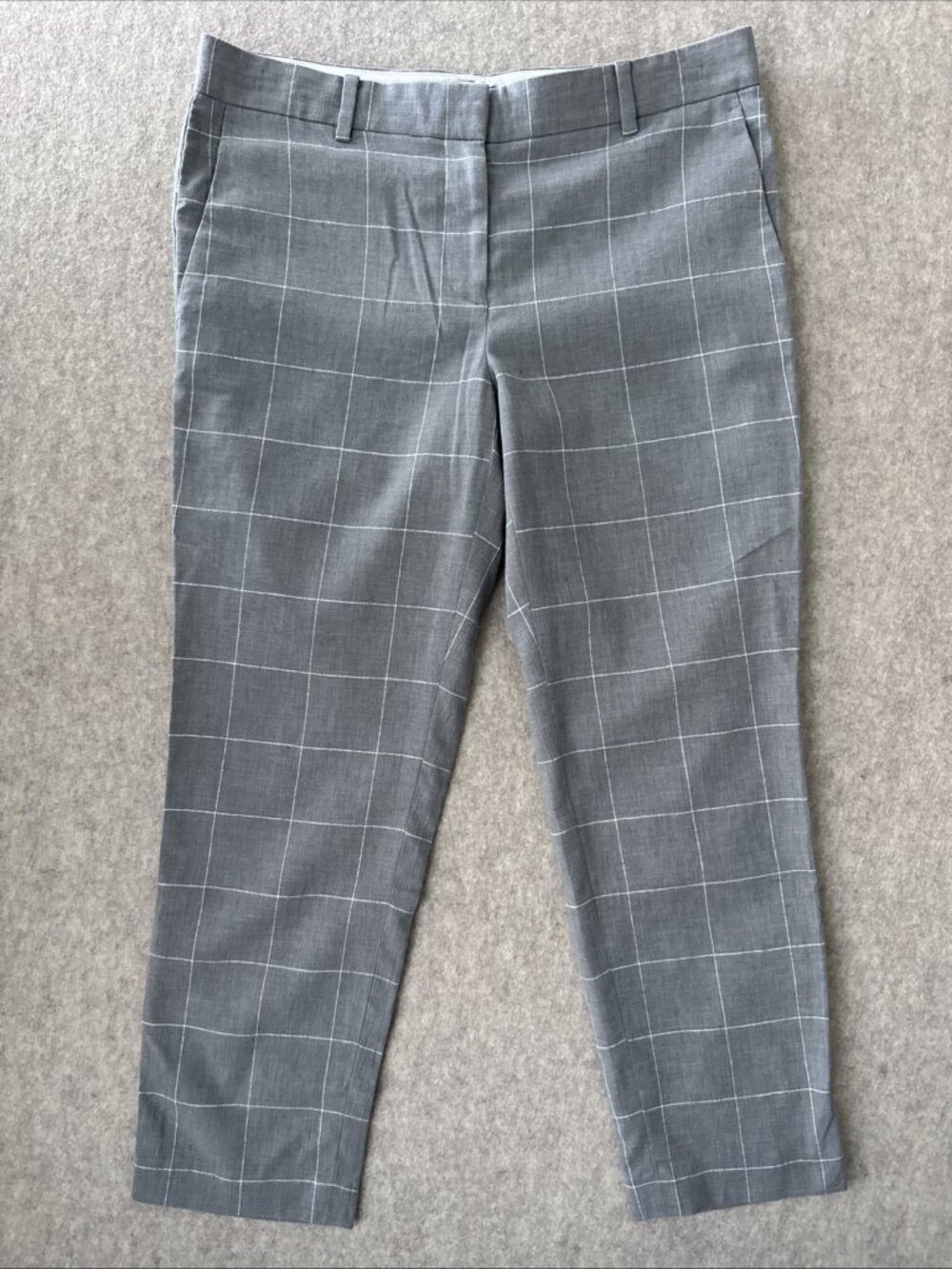Ann Taylor Linen Blend Crop Dress Pants Gray Grid Plaid Women 6 Petite